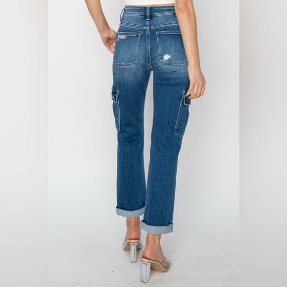 RISEN Full Size High Rise Cargo Ankle Roll Up Straight Jeans - Picture 5 of 7